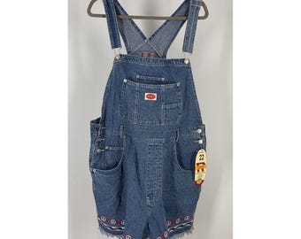 Peto vaquero corto para mujer Vintage Revolt, talla 22, nuevo, con el símbolo de la paz, estilo hippie de los 90, Y2K.