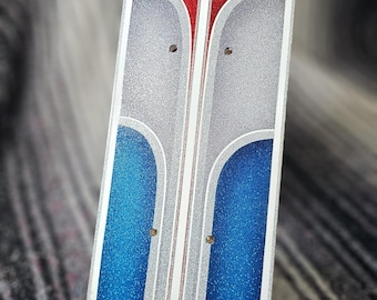 Hand Painted Lowrider Mini Skate Deck • Red White & Blue Pinstripe Art