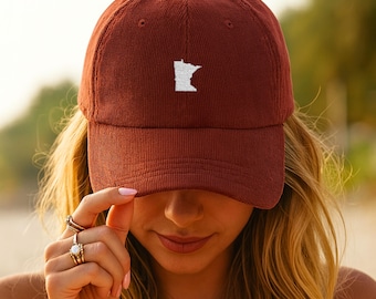 Minimalist State Embroidery Corduroy Hat, Vintage Baseball Dad Cap, Gift for Her or Him