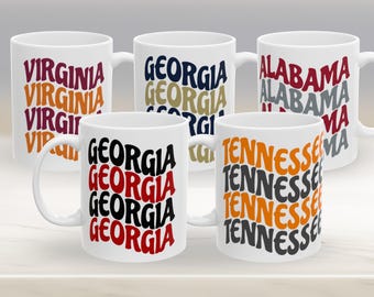 Custom State Coffee Mug | Retro Word Art, State Gift