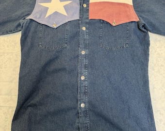 Vintage Men’s Size M 100% Cotton Don’t Mess With Texas Denim Shirt
