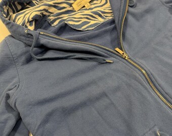 Women’s Blue Size Small Jones, New York Sport Hoodie With A Zebra Print Hood