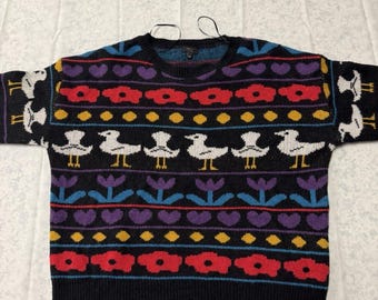 Duck Print Debut Sweater Size S/M Long sleeve Primarily Black