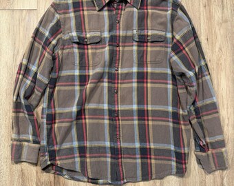 Mens Size Small Brown Plaid Timberland Flannel Shirt 100% Cotton
