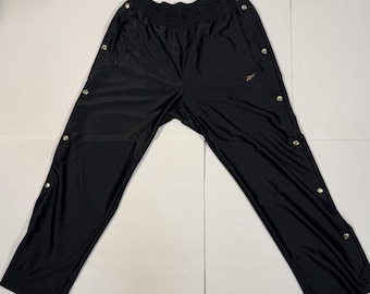 Mens Reebok Black with Gold Tone Button Snap On Track Pants Size L