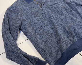 Mens Vintage Blue Soprano Style John Blaire Long Sleeve Polo Sweater Size Large