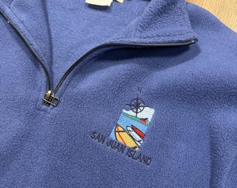 Suéter tipo jersey de playa San Juan de la marca Attractions, talla grande, color azul, estilo vintage para hombre.