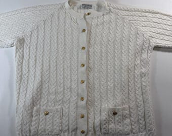 Women’s Size L/Xl Carly White Carly Blake Sweater With Gold Tone Buttons