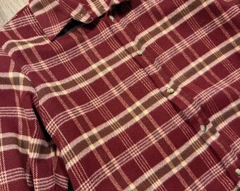 Camisa de franela abotonada Topman para hombre, talla M, corte ajustado, a cuadros rojo burdeos/marrón.