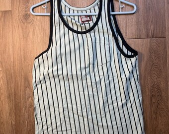 Camiseta sin mangas para hombre, color azul turquesa con raya diplomática negra, talla pequeña, marca Free And Radical.