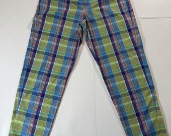 Women’s Vintage 90S Bright Picnic Color Plaid Gap Pants Size 6 W/ Measurements