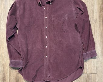 Mens Vintage Size Large 90s Burgundy Corduroy SedgeField Button Down Shirt