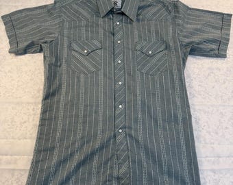 Mens Size L Short Sleeve Pearl Snap Striped Corral West Ranchwear Shirt