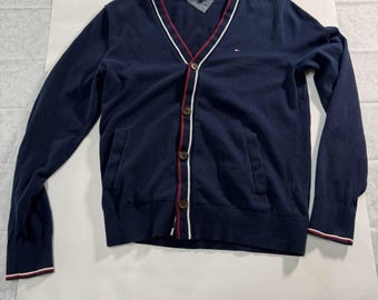 Suéter tipo cárdigan Tommy Hilfiger para hombre, azul marino, talla M, 100 % algodón