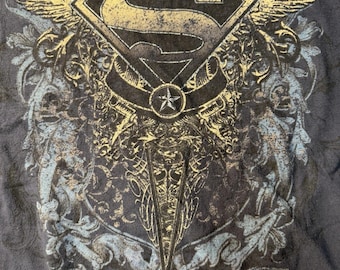 Men’s Navy Blue Graphic Print Vintage Superman T-Shirt, Size XLT