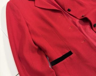 Women’s Size 12 Lipstick Red Wool And Black Velvet Collar Talbots Blazer