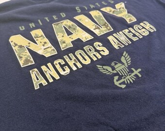 Men’s Navy Blue Size Medium Anchors Away, United States Navy T-Shirt