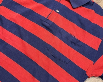 Polo de rugby vintage de los 90 para hombre, talla M, rojo/azul marino a rayas.
