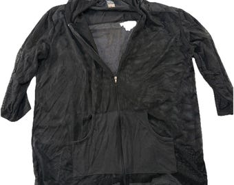 Sudadera con capucha Jordan Taylor Beach con cremallera y red de pesca negra para mujer, talla 1X