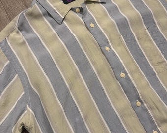Mens Vintage Short Sleeve Striped Wimbledon Button Down Shirt Size Medium