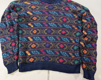 Women’s Vintage L Multi Color Northern Isles Pullover Turtle Neck Knit Sweater