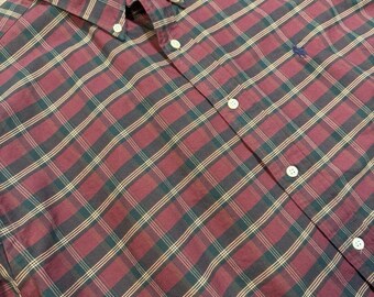 Franela Ralph Lauren de manga larga, 100% algodón, a cuadros rojo oscuro, talla grande para hombre.