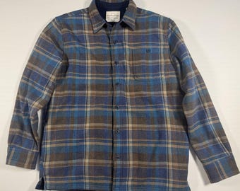Men’s Size Medium Brown And Blue Plaid WeatherProof Sweater Flannel Button Down