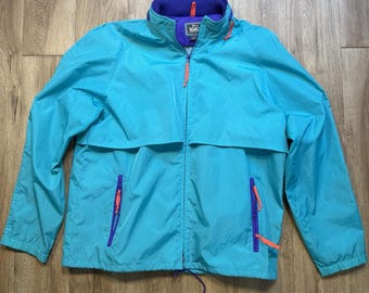 Mens Size Large Vintage 90s Woolrich Turquoise W/purple Trim Zip Up Windbreaker