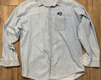 Mens Vintage 90s ABC TV Denim Button Down Shirt Size Large