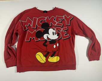 Men’s Red Disney Y2K Graphic Mickey Mouse Pullover Crewneck Sweater size medium