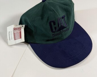 Mens Vintage Cat Diesel Power Forest Green W/ Navy Blue Flat Bill & Adjust Strap
