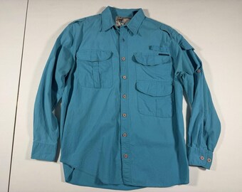 Mens Vintage Blue Size M Ex Officio Fisherman Style Long Sleeve Button Down