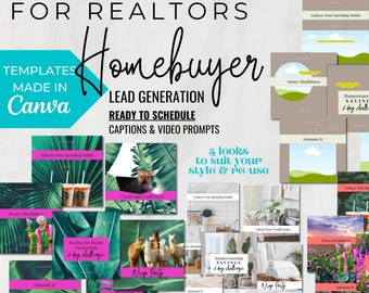 Successful Real Estate Lead Generation | Social Media Marketing | Home Buyer Savings Challenge | Canva Templates | Captions | Reel Prompts