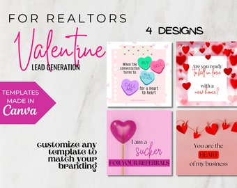 Valentine Real Estate Lead Generation | Realtor Social Media Marketing | Canva Templates for Realtors | Easy to Edit | 4 Designs