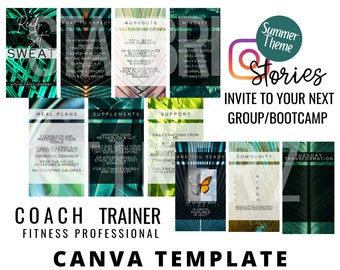 Recruiting Invite Instagram Stories CANVA TEMPLATE | Health Coach | Fitness Instructor | Personal Trainer | Summer Palm Leaf Theme