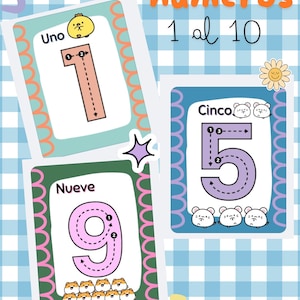 Printable numbers 1-10 for preschool. Educational material. Kawaii PDF file