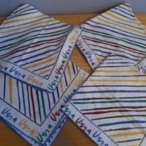 4 Vintage Vera Neuman Cotton Linen Napkins Red Blue Yellow Stripes Retro Mod MCM