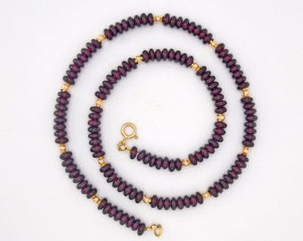 Collar de cuentas de granate hecho a mano / Oro macizo de 18 quilates, joyería con piedras preciosas naturales