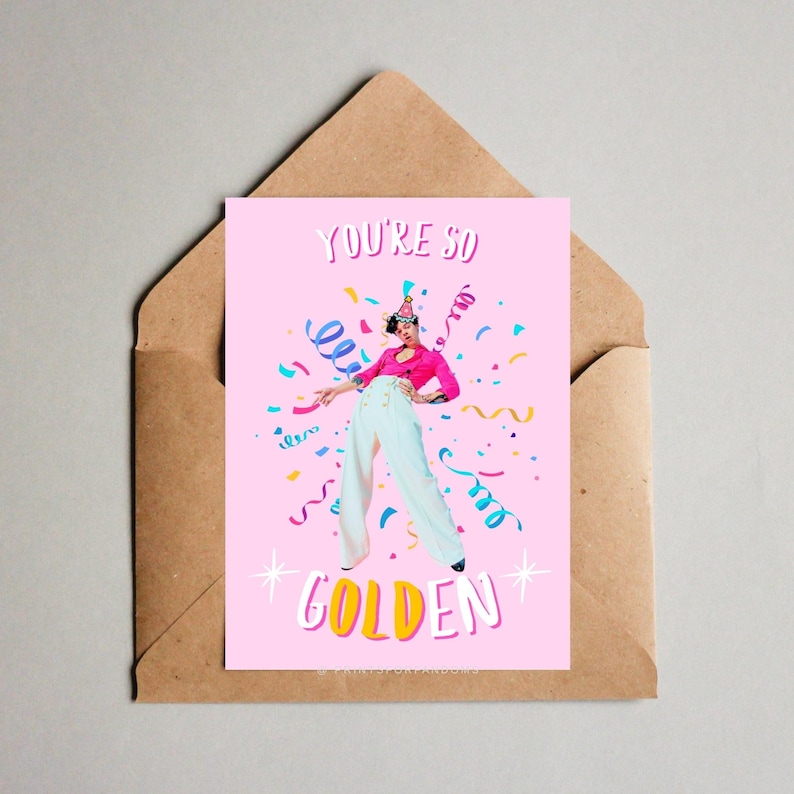 Cartão de aniversário imprimível do Harry Styles / Cartão de aniversário "Você é de ouro" imagem 1