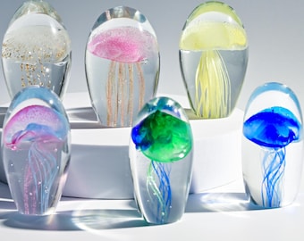 Gift for Mom,Handcrafted Glass Jellyfish Sculpture, Mini Ocean Art Figurine| Summer Home Decor | Unique Birthday Gift