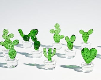 Mini Glass Cactus, Handmade Glass Succulent, Glass Desk Decor, Cute Potted Plant| Summer Home Decor | Unique Birthday Gift