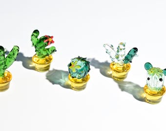 Mini Glass Cactus, Handmade Glass Succulent, Glass Desk Decor, Cute Potted Plant| Summer Home Decor | Unique Birthday Gift