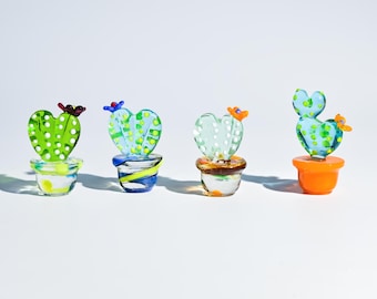 Mini Glass Cactus, Handmade Glass Succulent, Glass Desk Decor, Cute Potted Plant| Summer Home Decor | Unique Birthday Gift
