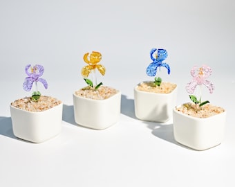 Handgemaakt glazen bloemenbeeldje, mini-tulp met gebrandschilderd glas, bureaudecor| Zomerhuisdecoratie | Uniek verjaardagscadeau