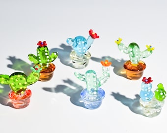 Mini Glass Cactus, Handmade Glass Succulent, Glass Desk Decor, Cute Potted Plant| Summer Home Decor | Unique Birthday Gift