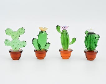 Handmade Glass Cactus Figurine, Mini Glass Plant Desk Decor, Cute Potted Succulent| Summer Home Decor | Unique Birthday Gift