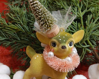 Bas de Noël vintage faits main : père Noël, renne, paillettes et perles