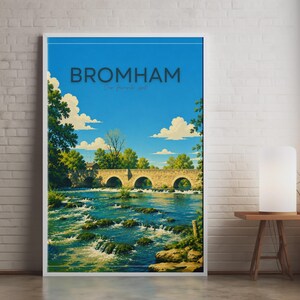 Bromham Bridge Print, Bedfordshire Travel Poster, River Ouse Stone Arch, English Village Art