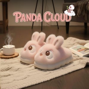Pantuflas de peluche de conejito / Zapatillas de casa esponjosas de conejo / Pantuflas lindas, cálidas y antideslizantes