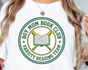 Boy Mom Book Club T-Shirt | Reading Team Varsity Logo